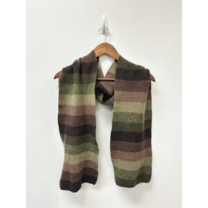 Vintage Y2K Gap Wool Knit Striped Scarf Green Brown 9.5" x 65"